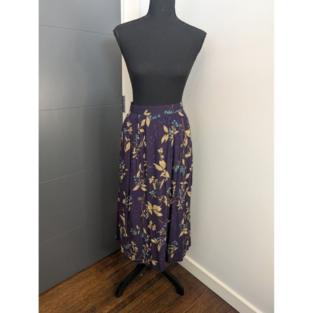 Sag Harbor Petite Purple Floral Pleated‎ Midi/Maxi Skirt Large